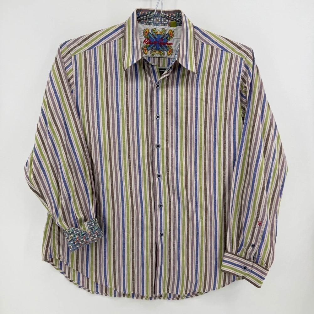 Robert Graham Shirt Mens 3XL Paisley Stripe Jacquard Cotton Multicolor Striped